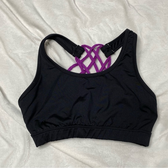 Jockey Black and Purple Cross Strappy Back Sports Bra - Picture 1 of 5